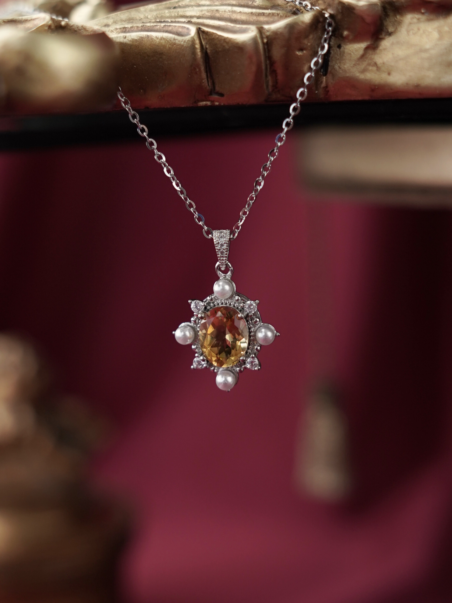 KNK012YL High Grade Citrine S925 Adjustable Necklace