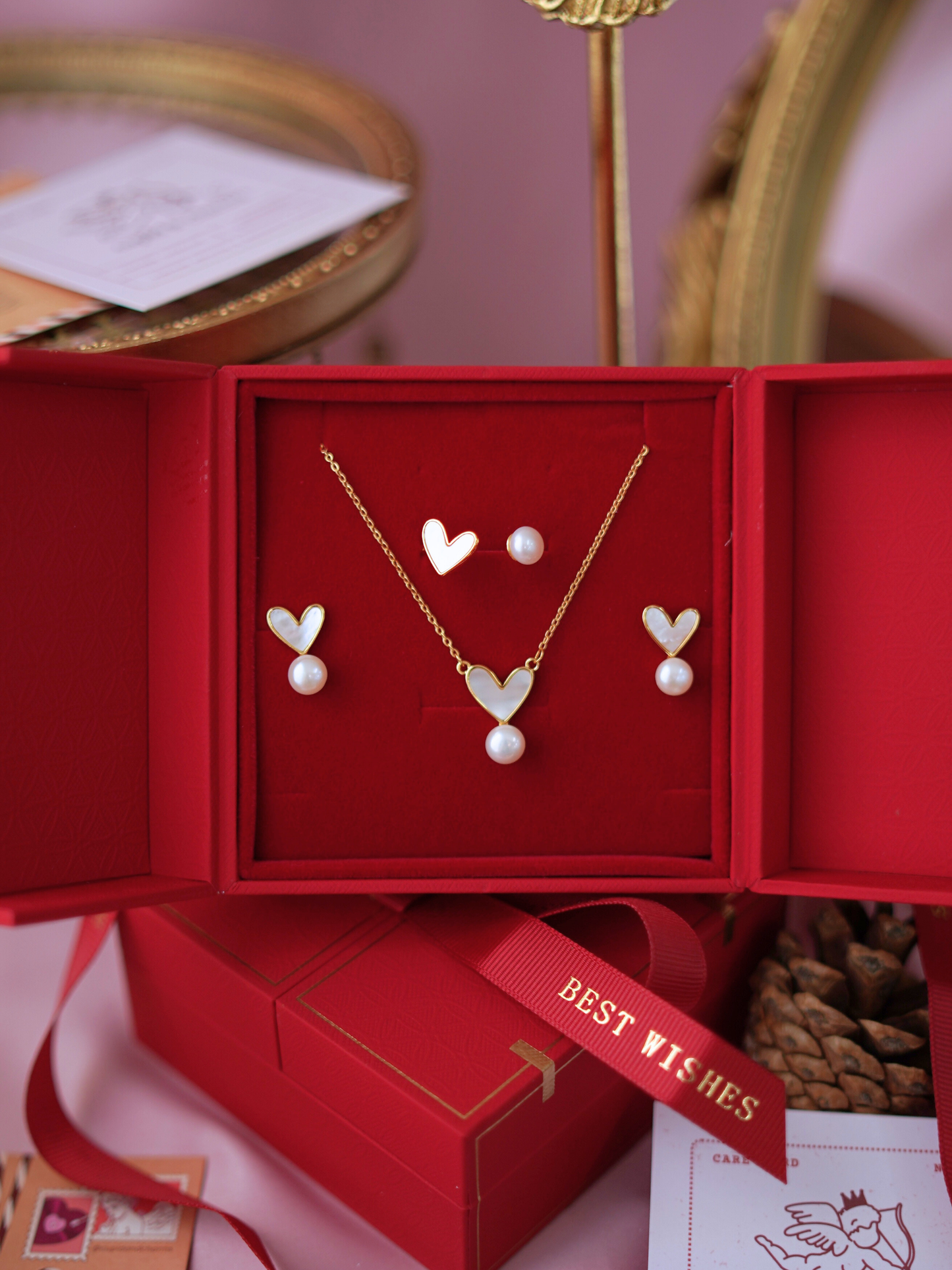 SET0002MX 3 in 1 Love Shaped Fresh Water Pearl Gift Set