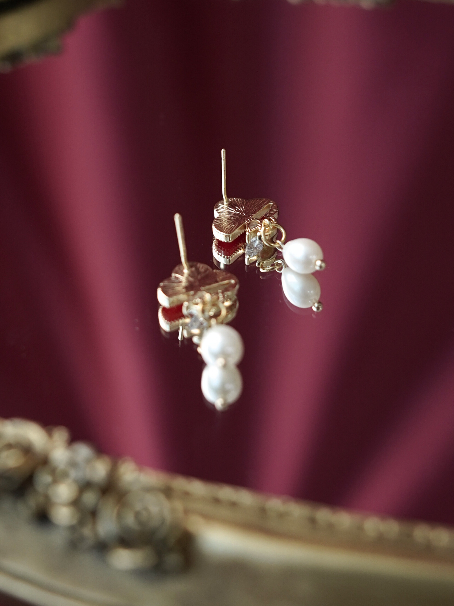 KEA012MX Pearl Dangle Cloud Shaped Earrings