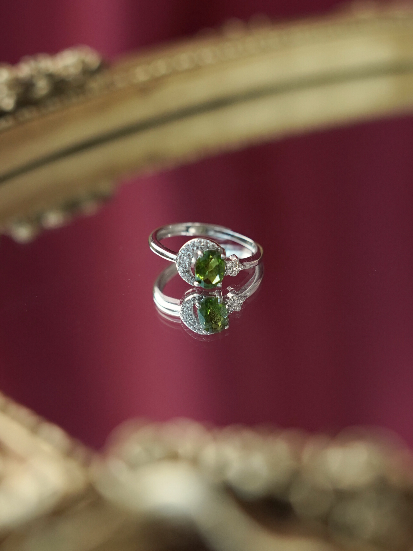 KRG014GR High Grade Chrome Diopside Adjustable Silver S925 Ring