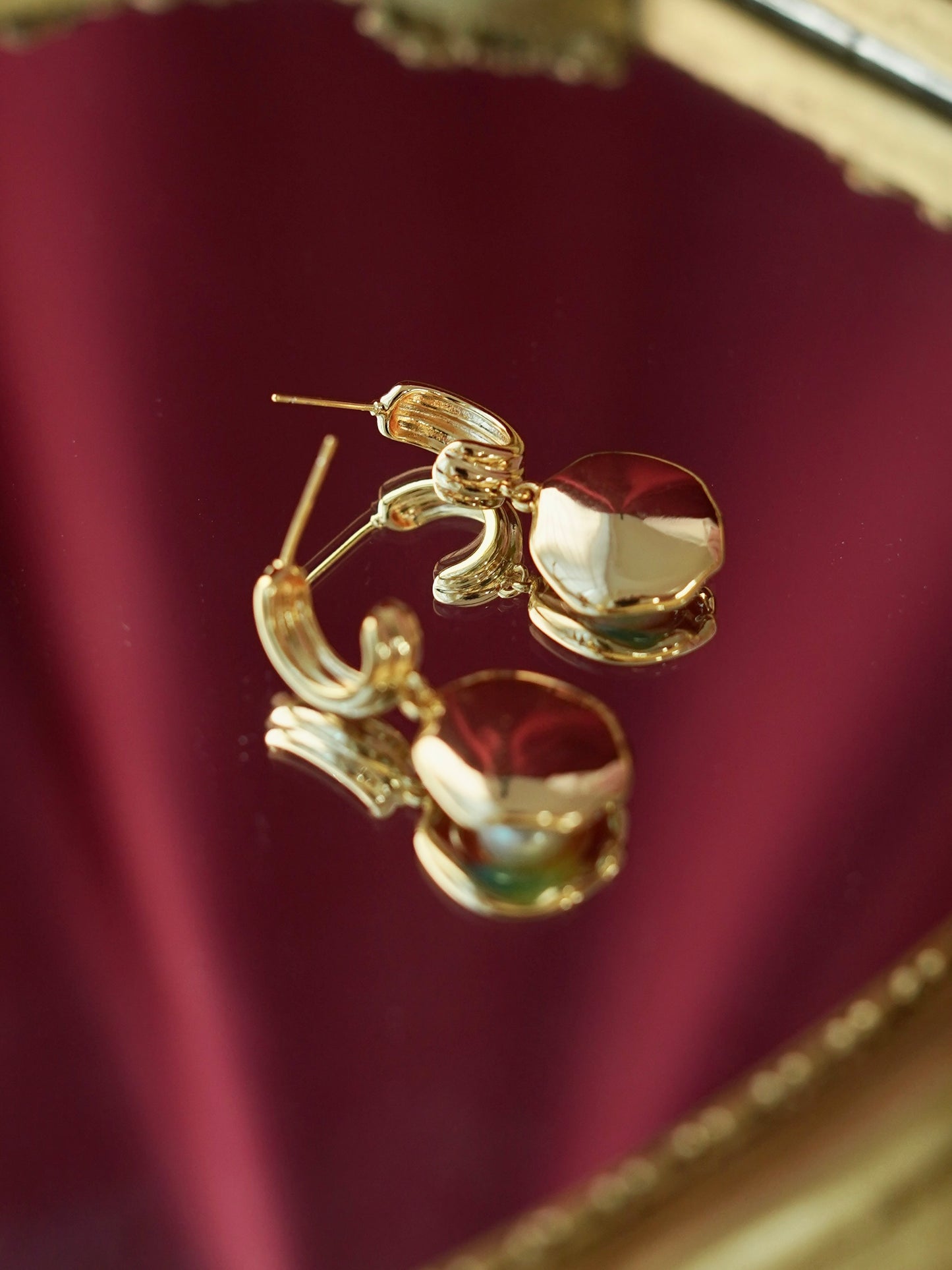 EA0008MX Earrings Dangle Freshwater Pearl Colorful Enamel 18K Gold Pleated